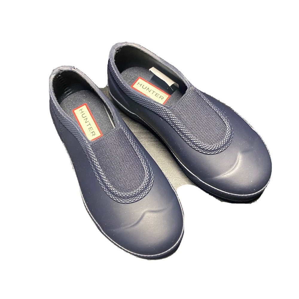NEW HUNTER kids blue matte rain front elastic round waterproof ankle shoes Sz 7